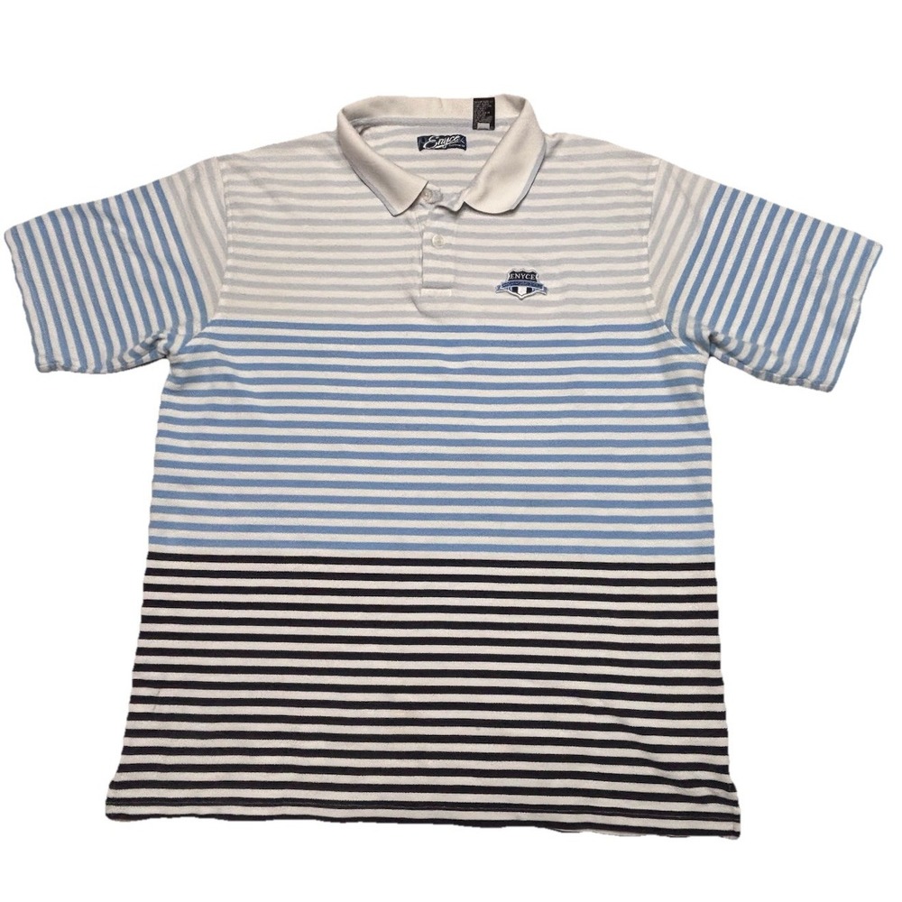 Vintage Enyce Polo Shirt XL Blue White Black Striped Y2K Streetwear 2000s HipHop